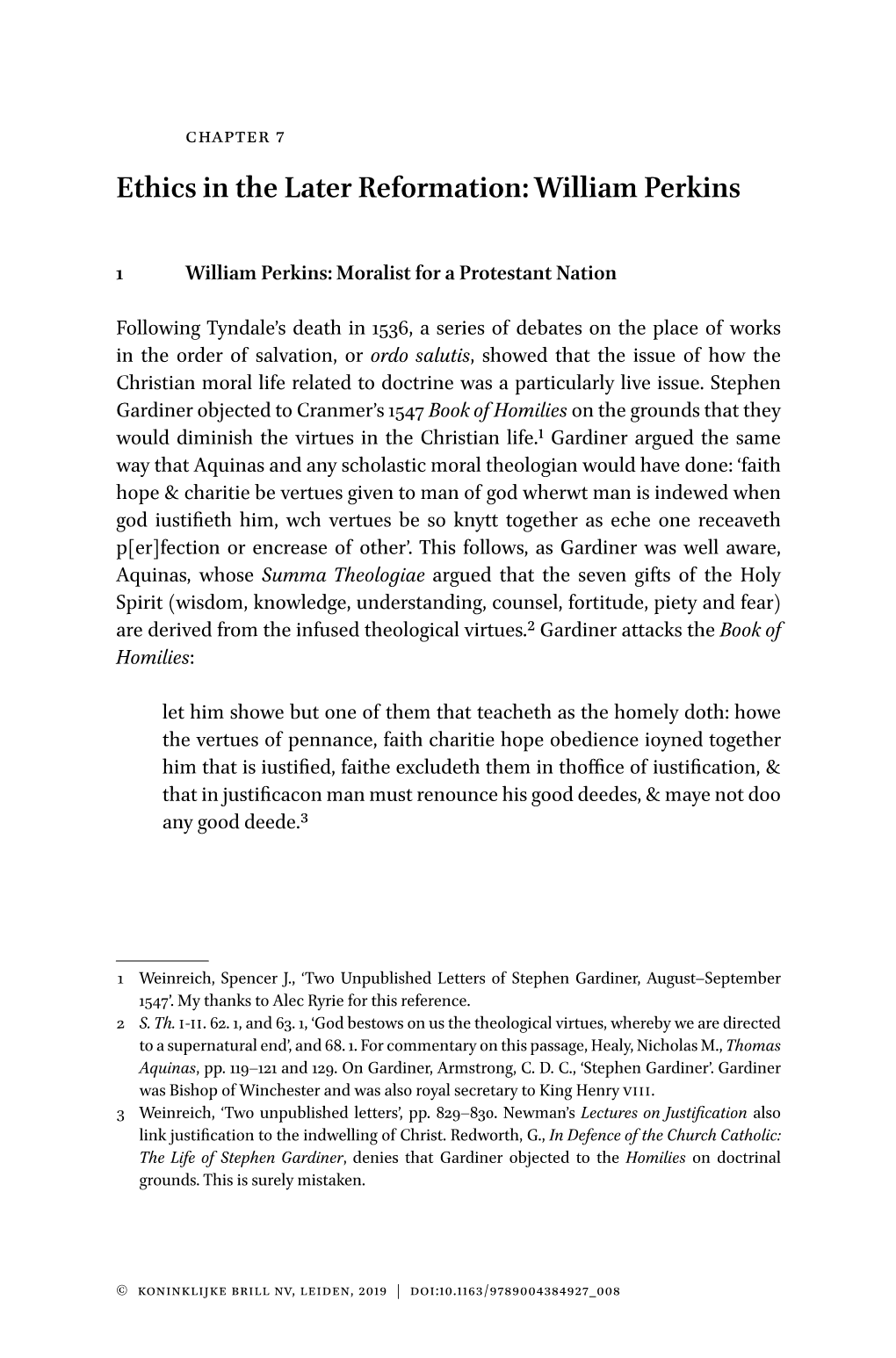 Ethics in the Later Reformation: William Perkins