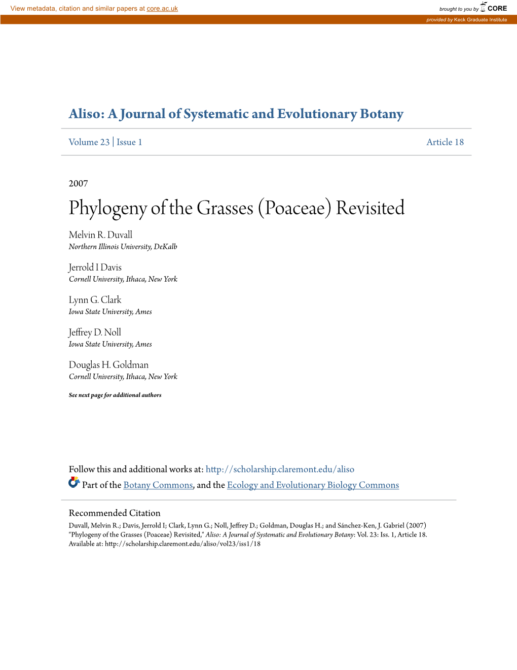 Phylogeny of the Grasses (Poaceae) Revisited Melvin R