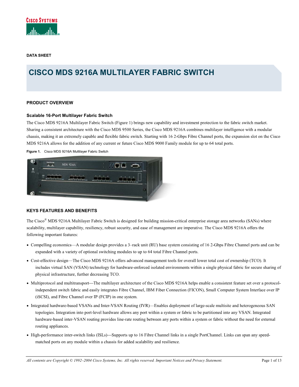 Cisco Mds 9216A Multilayer Fabric Switch