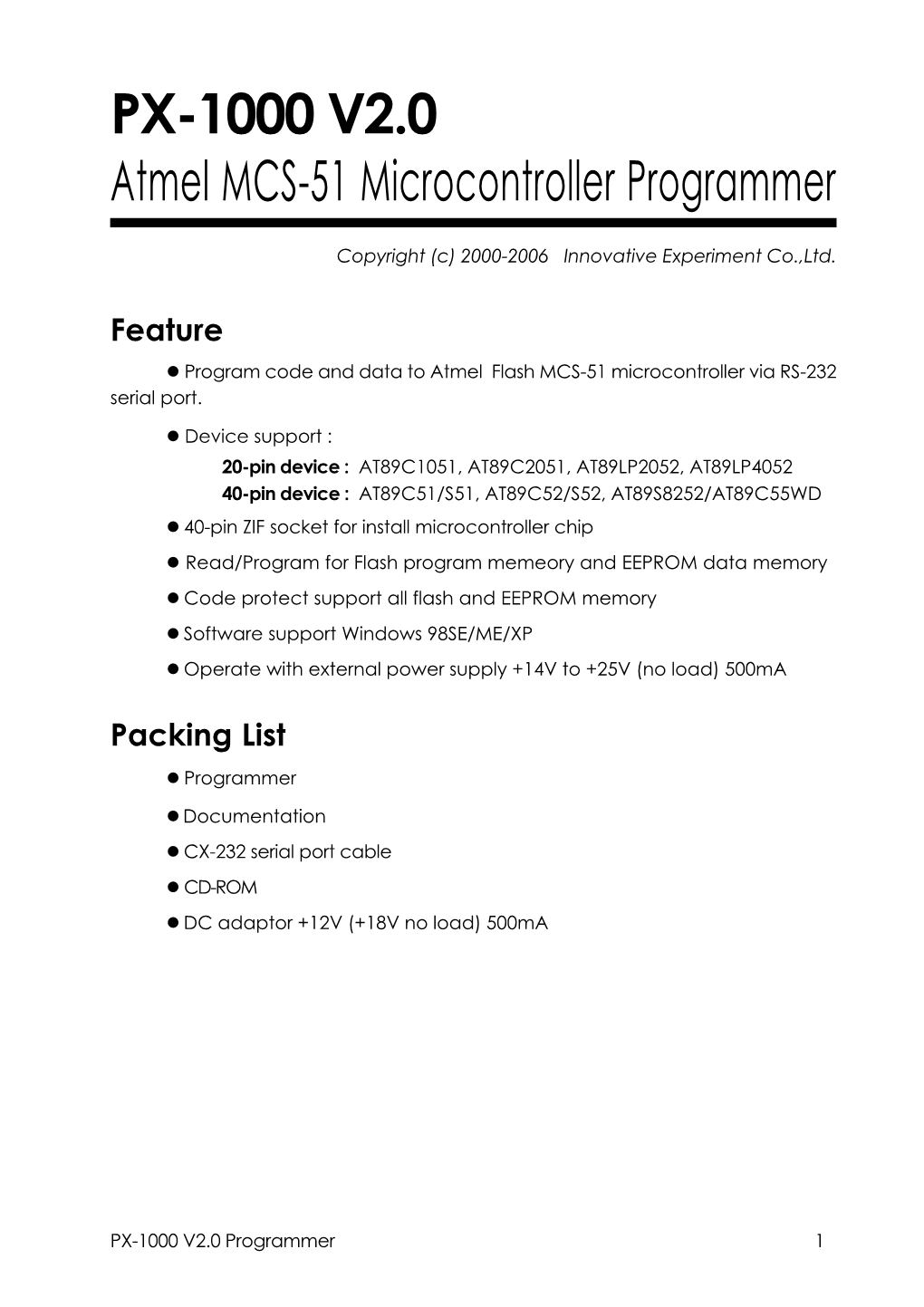 PX-1000 V2.0 Atmel MCS-51 Microcontroller Programmer