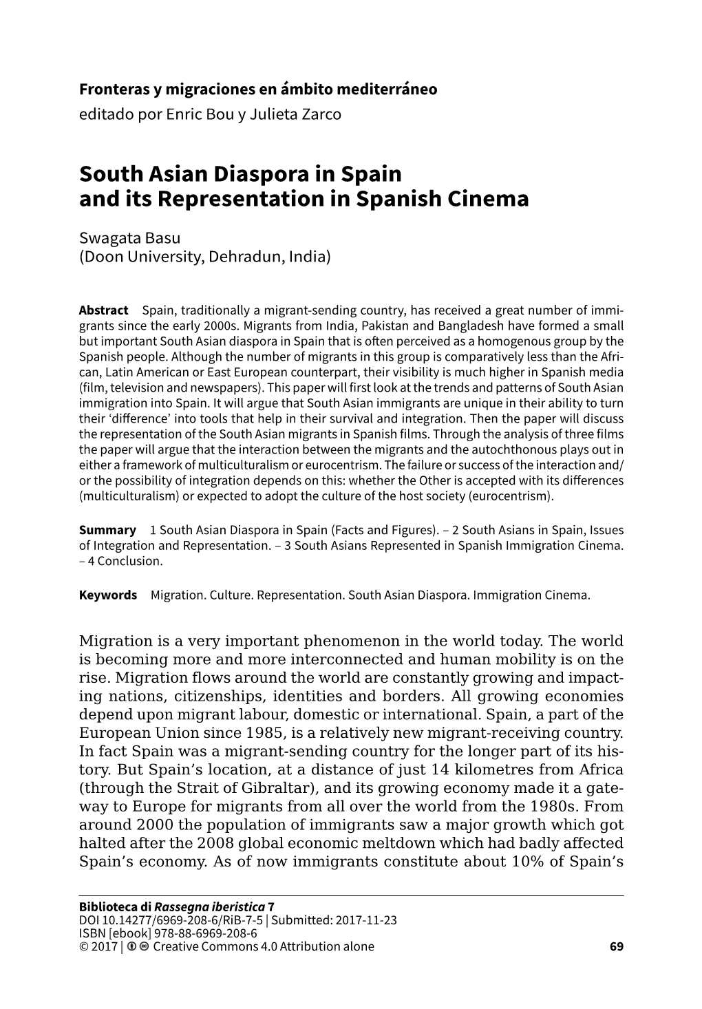 South Asian Diaspora in Spain and Its Representation in Spanish Cinema