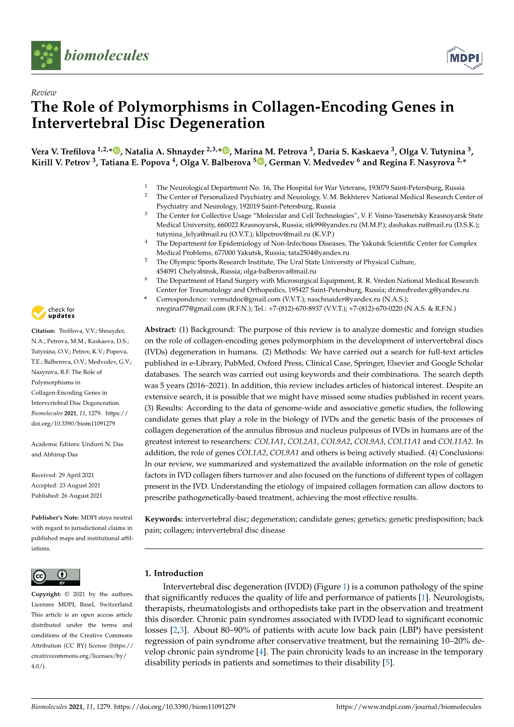 The Role of Polymorphisms in Collagen-Encoding Genes in Intervertebral Disc Degeneration