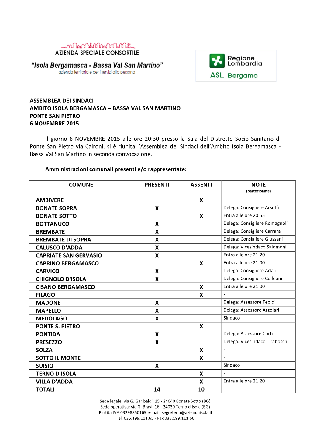 ASSEMBLEA CONSORTILE Prevista Per Il 23 Aprile a Bonate Sotto