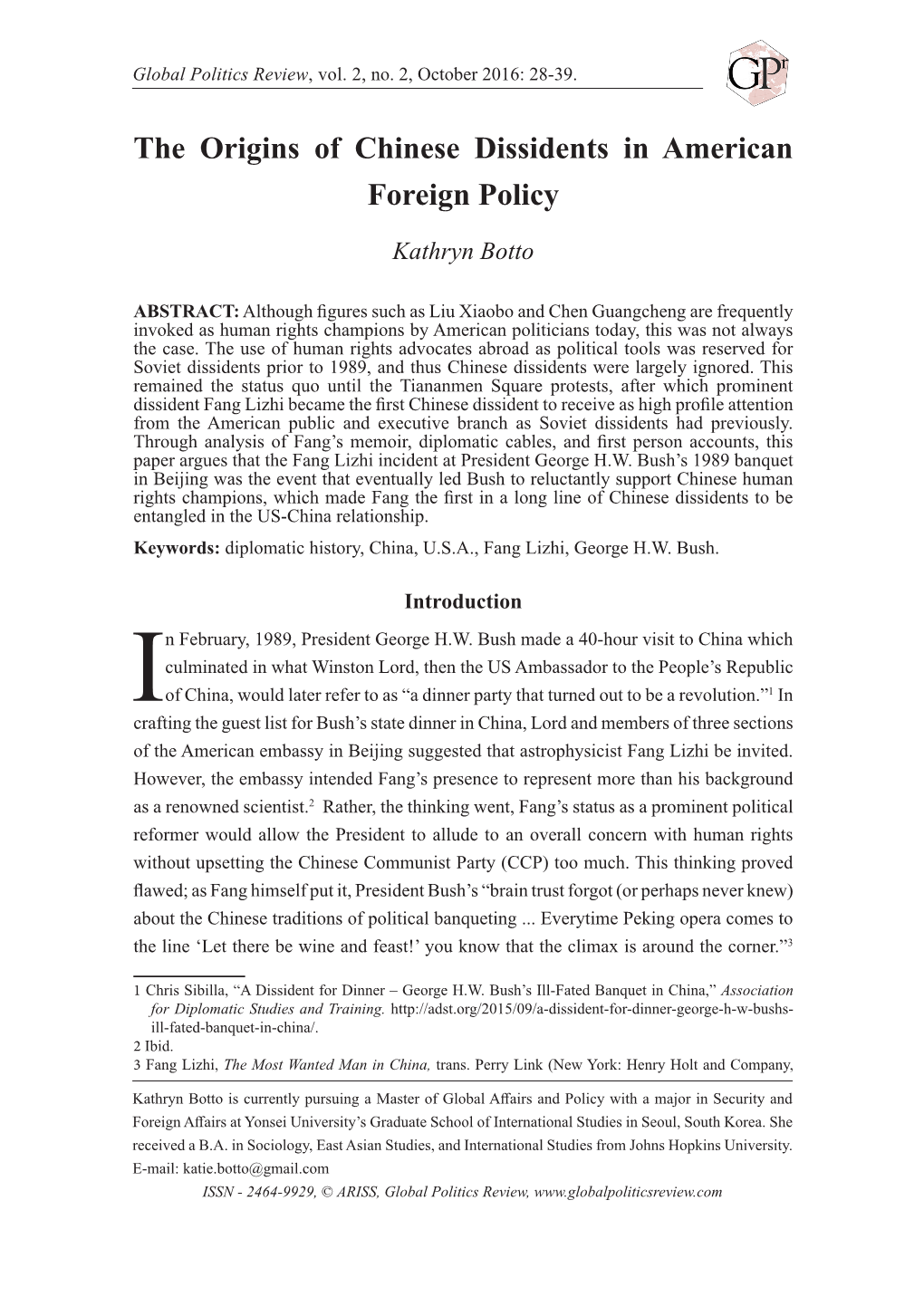 The Origins of Chinese Dissidents in American Foreign Policy