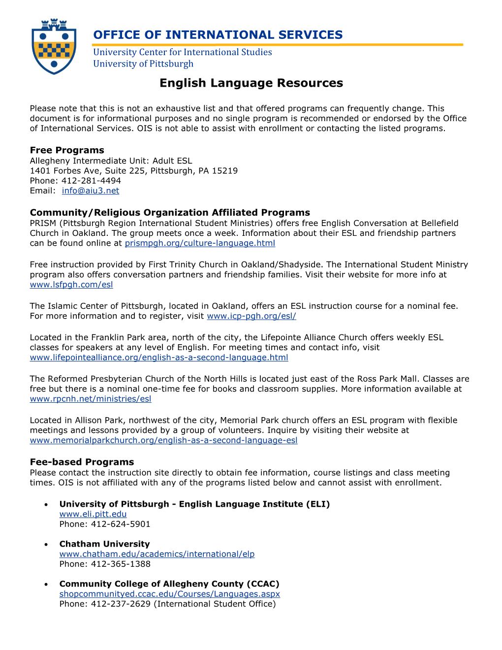 English As a Second Language (ESL) Resources