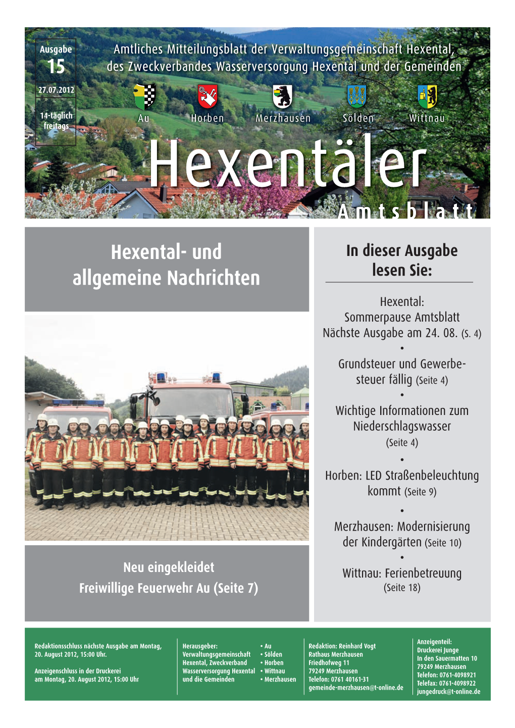 Hexental,Exental, 15 Desdes Zweckverbandeszweckverbandes Wasserversorgungwasserversorgung Hexentalhexental Undund Derder Gemeindengemeinden 27.07.2012