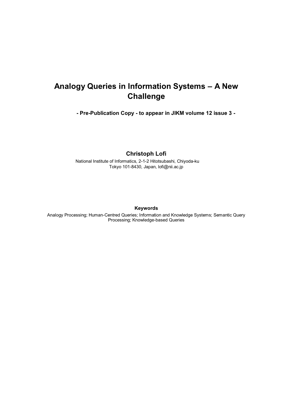 Analogy Queries in Information Systems – a New Challenge