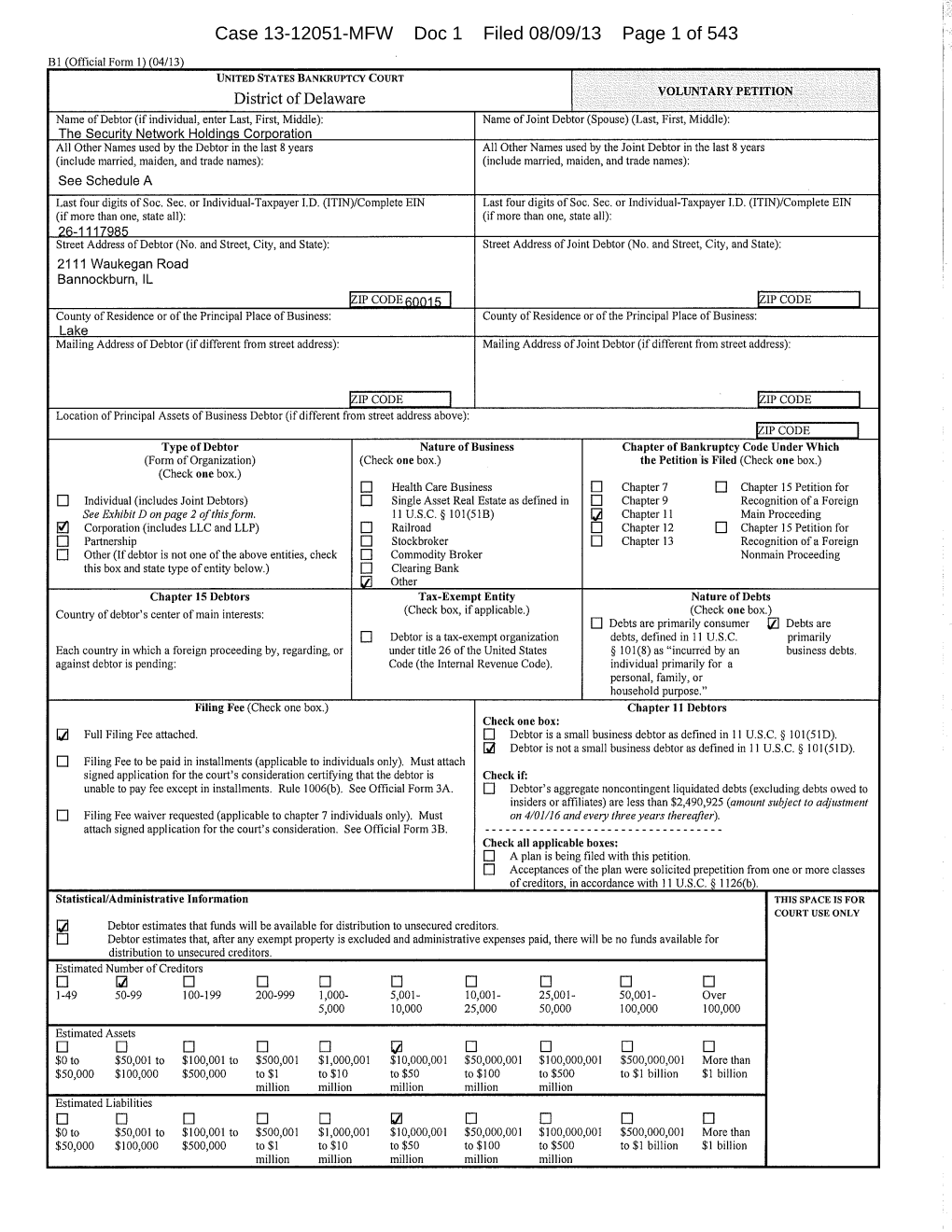 Case 13-12051-MFW Doc 1 Filed 08/09/13 Page 1 Of