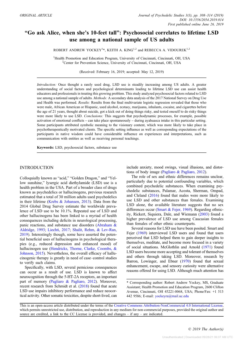 Psychosocial Correlates to Lifetime LSD Use Among a National Sample of US Adults