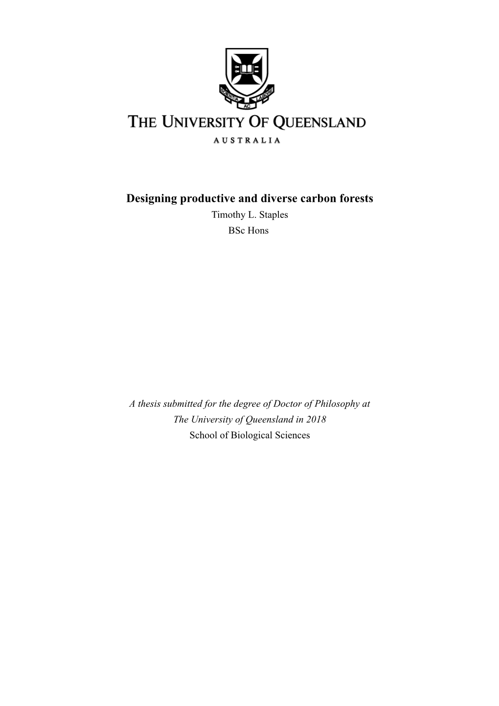 Designing Productive and Diverse Carbon Forests Timothy L