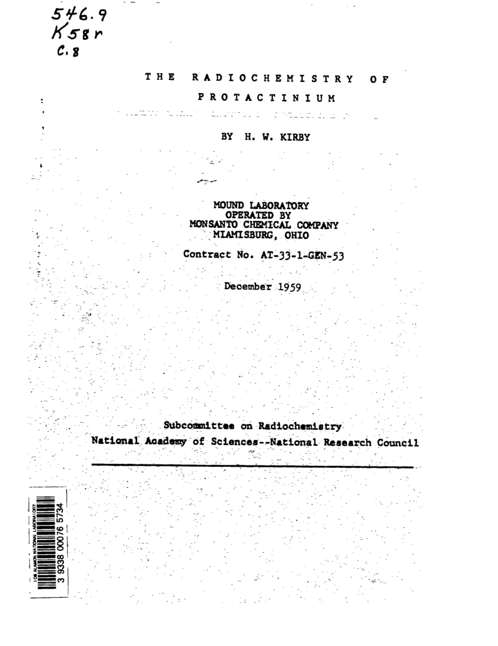 The Radiochemistry of Protactinium Which Might Be Included in a Revised Version of the Monograph