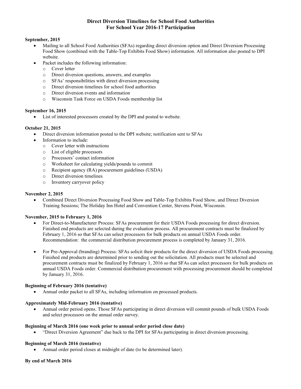 Direct Diversion Timelines for Schools