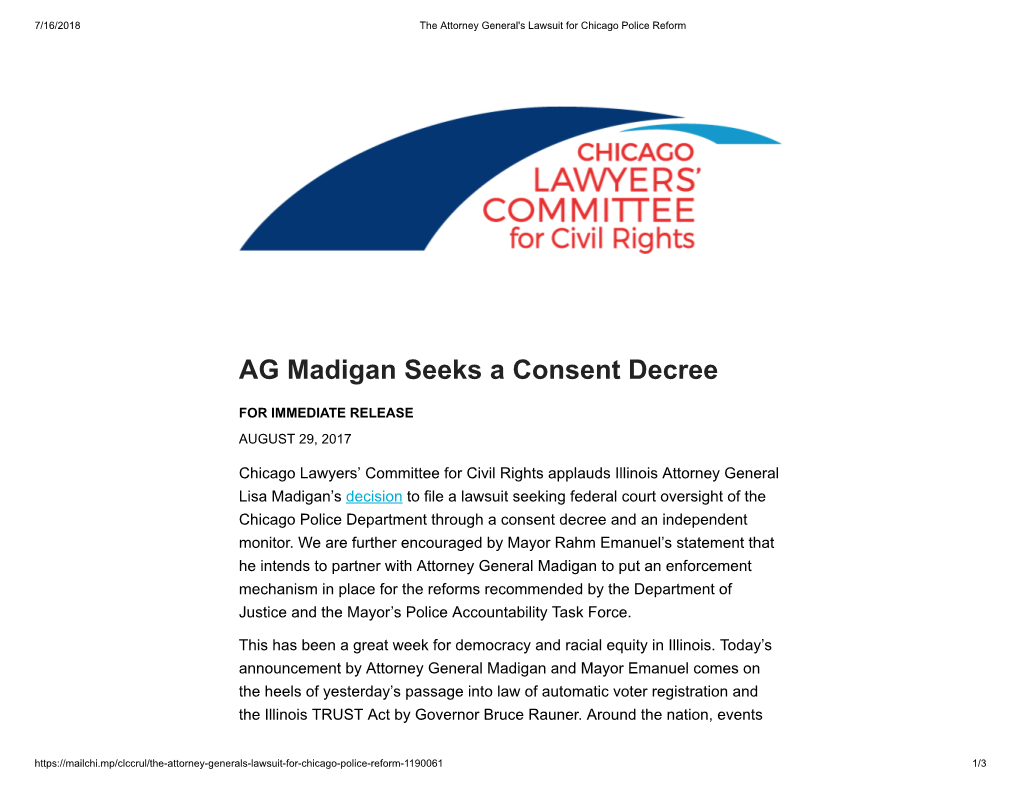 AG Madigan Seeks a Consent Decree