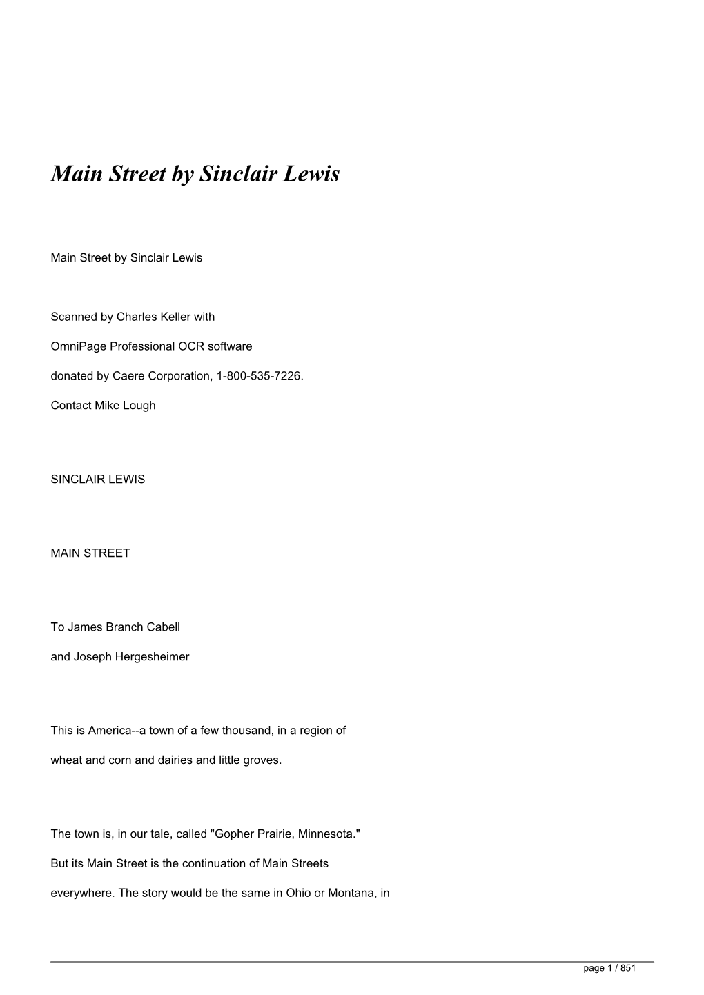 Main Street by Sinclair Lewis&lt;/H1&gt;