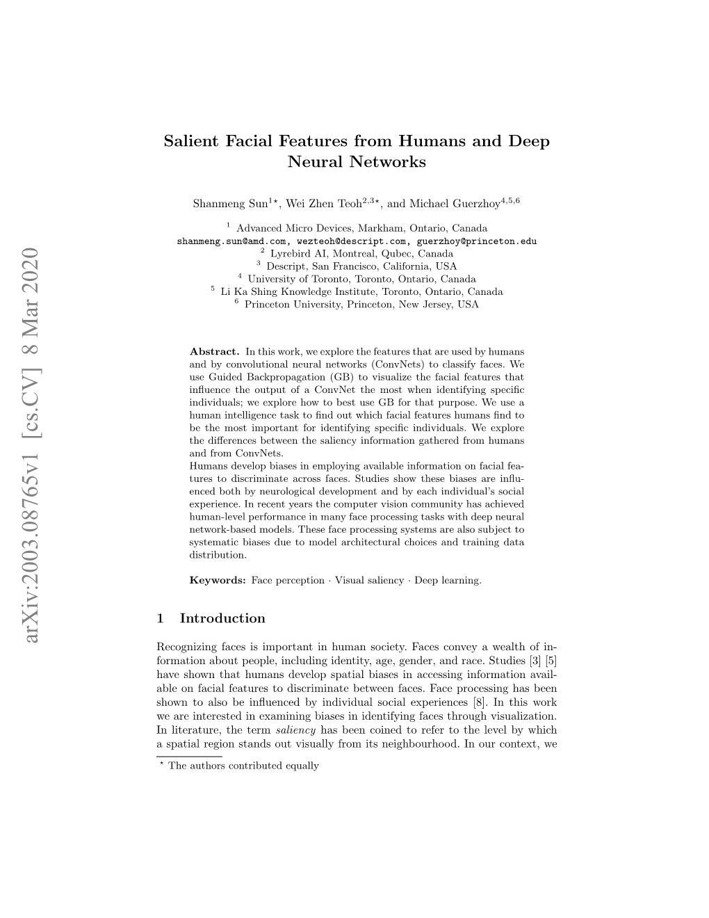 Salient Facial Features from Humans and Deep Neural Networks