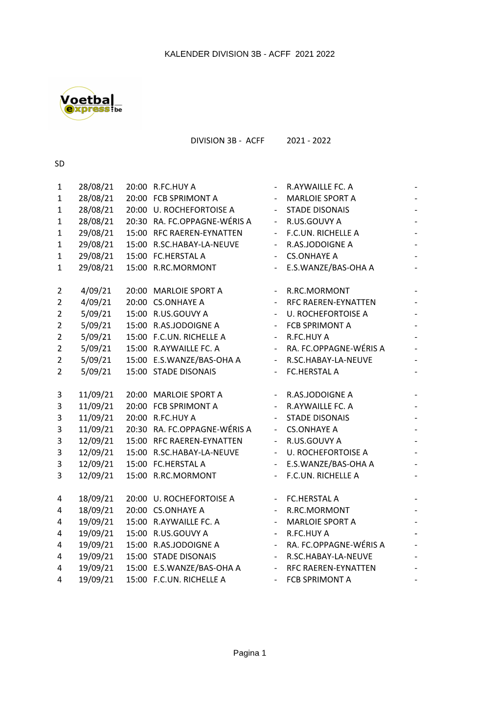 Kalender Division 3B - Acff 2021 2022