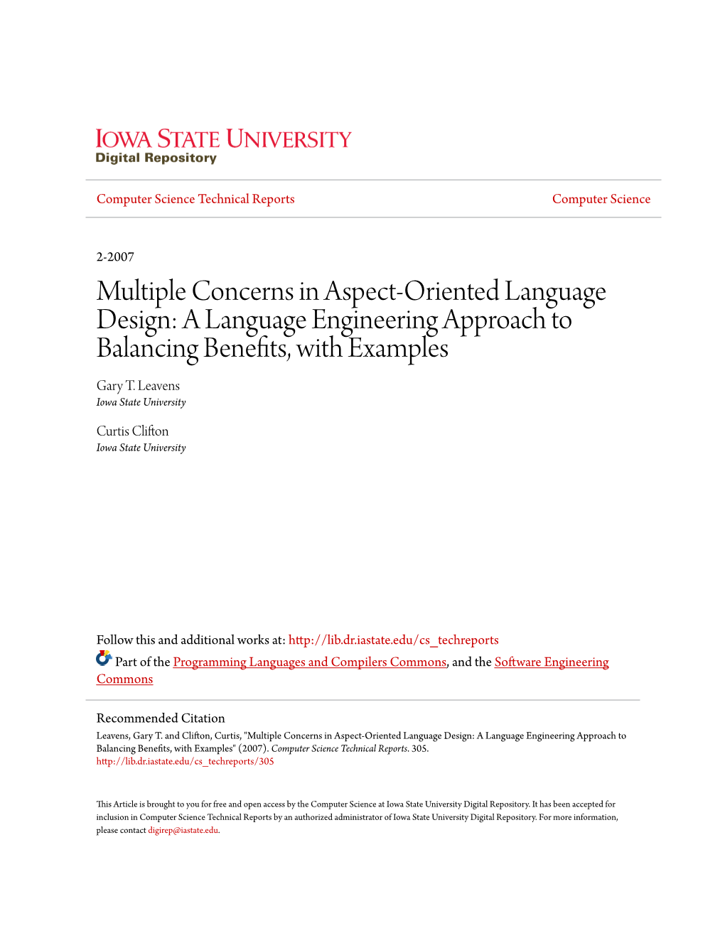 Multiple Concerns in Aspect-Oriented Language Design: a Language Engineering Approach to Balancing Benefits, with Examples Gary T