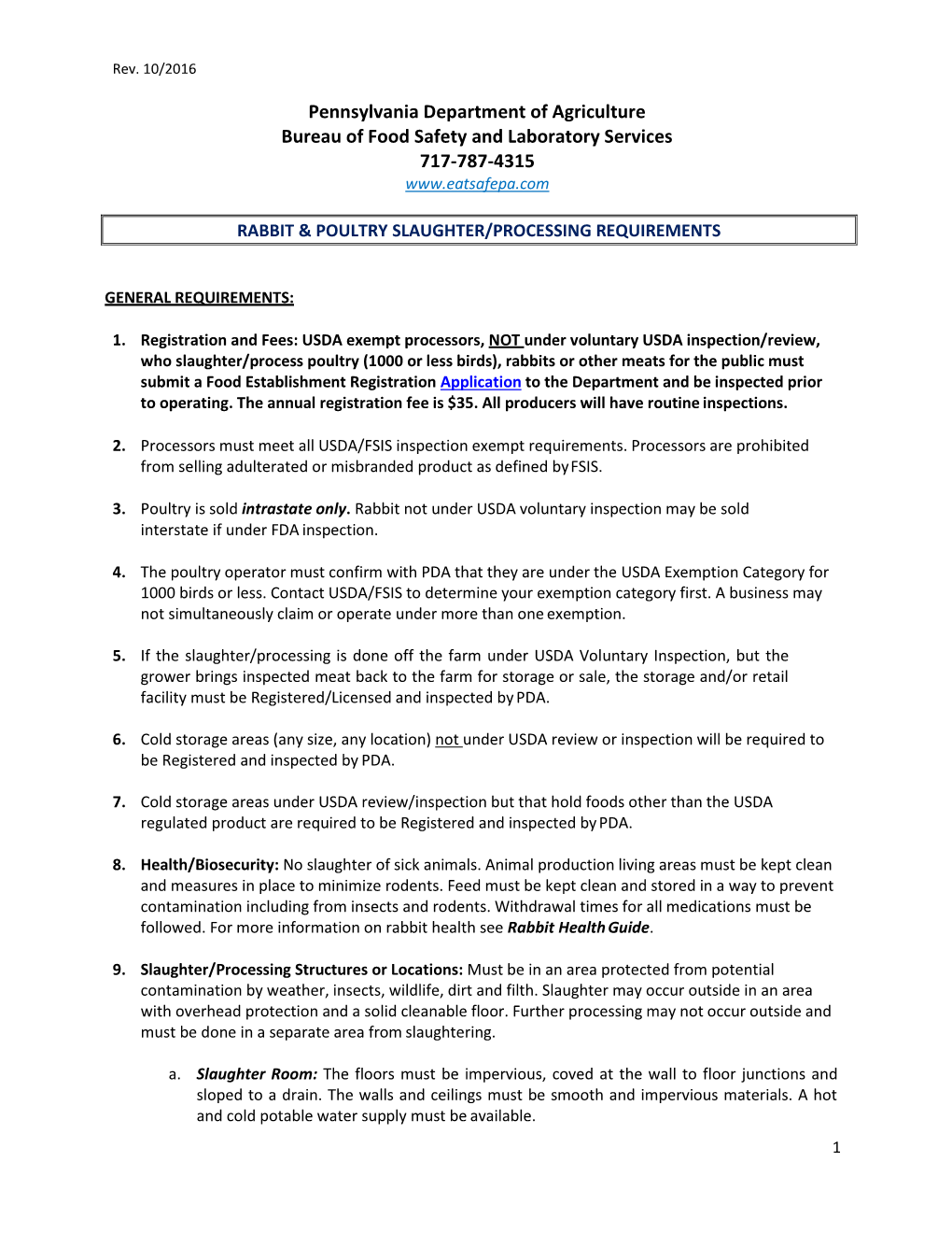 Rabbit & Poultry Slaughter/Processing Requirements