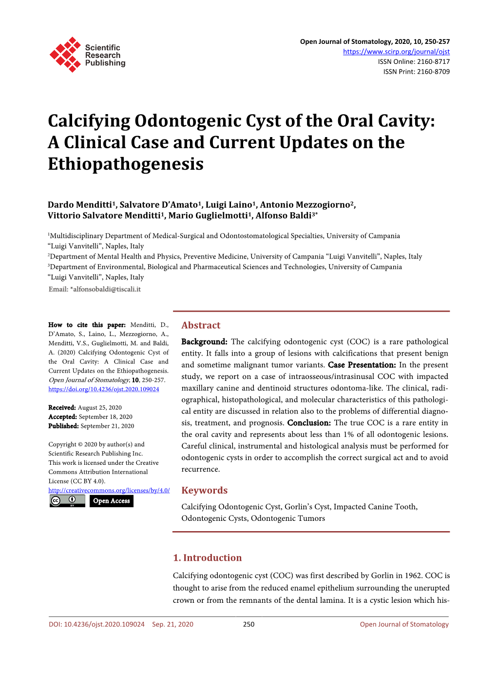 Calcifying Odontogenic Cyst of the Oral Cavity: a Clinical Case and Current Updates on the Ethiopathogenesis