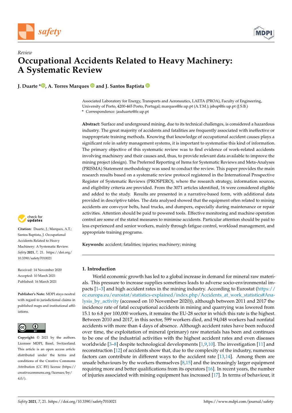Occupational Accidents Related to Heavy Machinery: a Systematic Review
