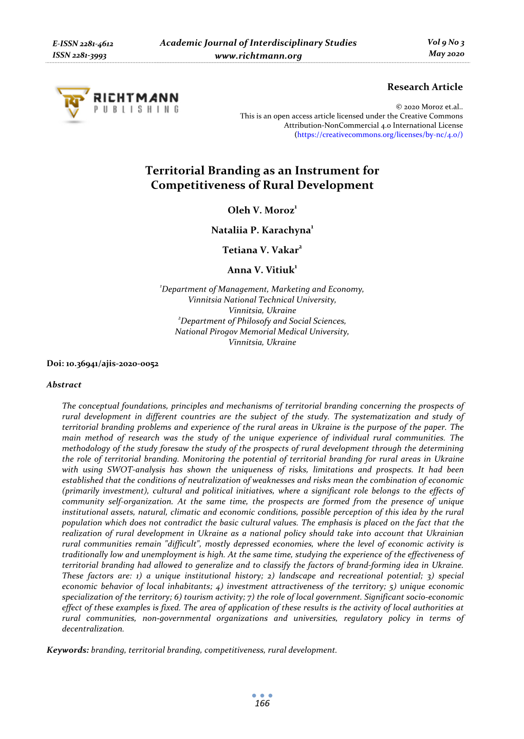 Territorial Branding As an Instrument for Competitiveness of Rural Development