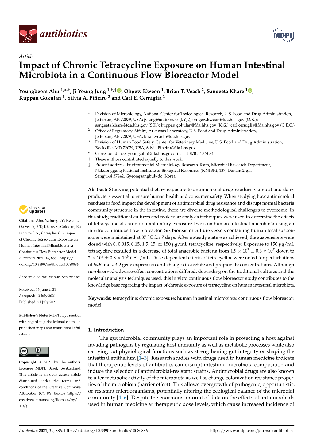 Impact of Chronic Tetracycline Exposure on Human Intestinal Microbiota in a Continuous Flow Bioreactor Model