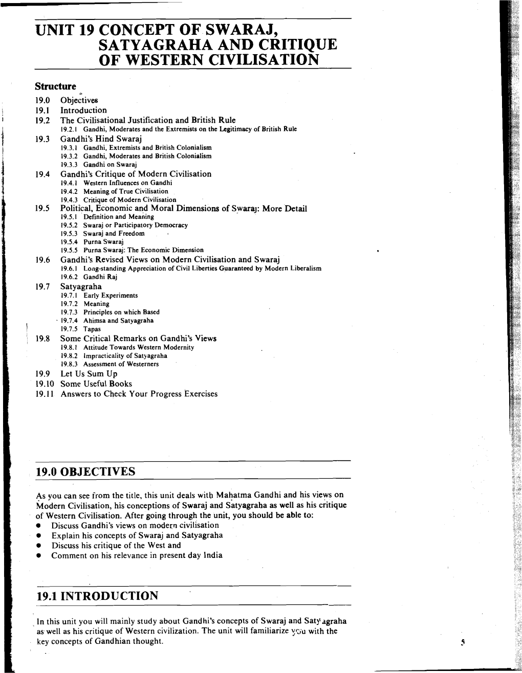 Unit 19 Concept of Swaraj, Satyagraha and Critique of Western Civilisation