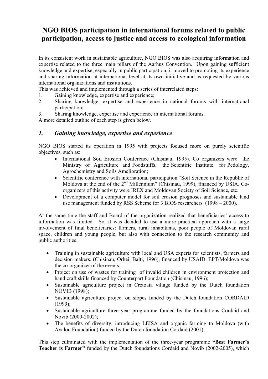 NGO BIOS Participation in International Forums Related to Public Participation, Access to Justice and Access to Ecological Information