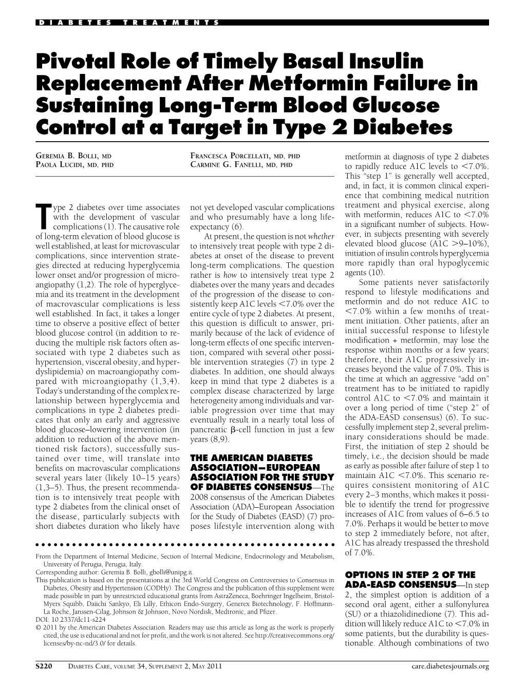 Pivotal Role of Timely Basal Insulin Replacement After Metformin Failure in Sustaining Long-Term Blood Glucose Control at a Target in Type 2 Diabetes