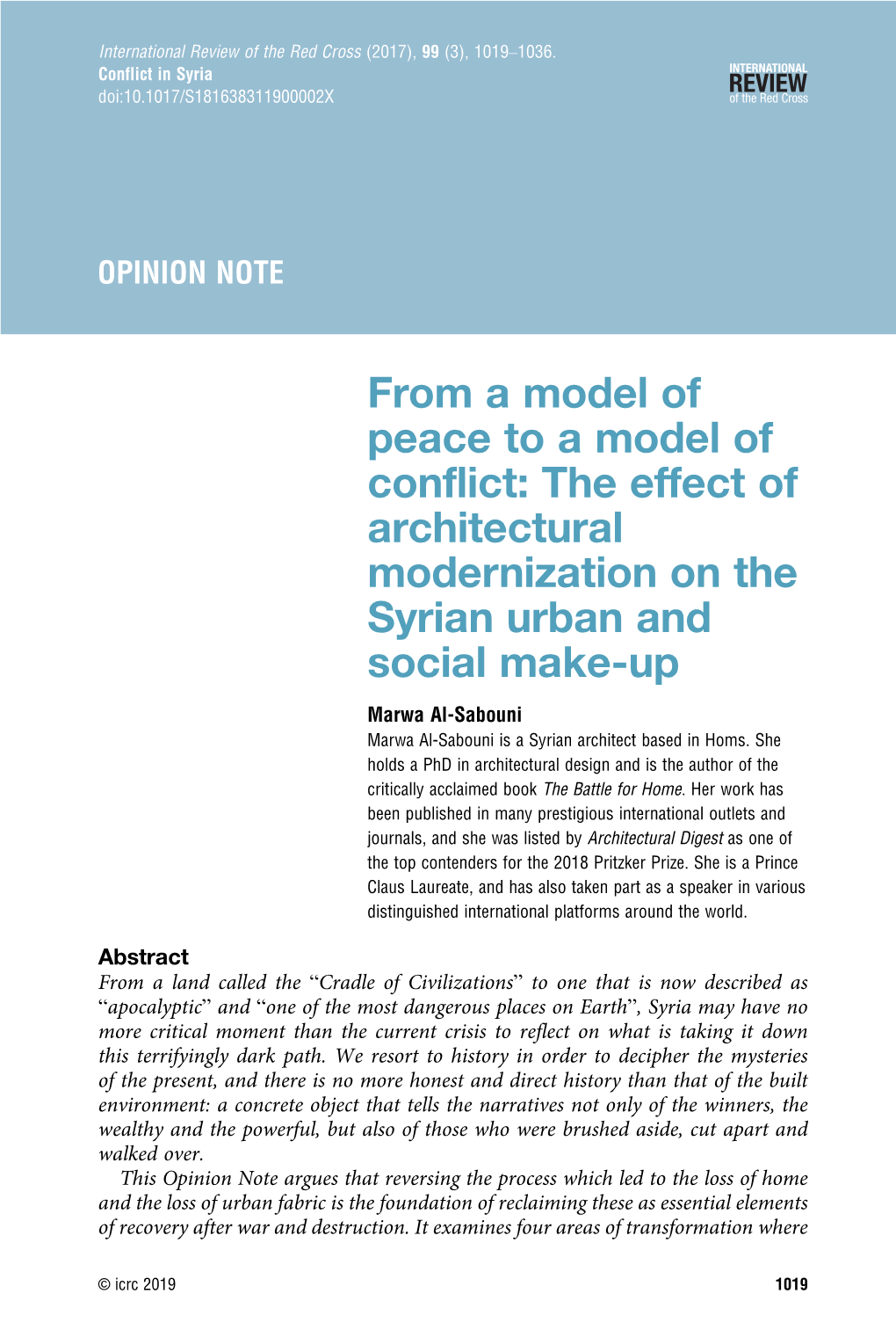 The Effect of Architectural Modernization on the Syrian Urban and Social Make-Up Marwa Al-Sabouni Marwa Al-Sabouni Is a Syrian Architect Based in Homs