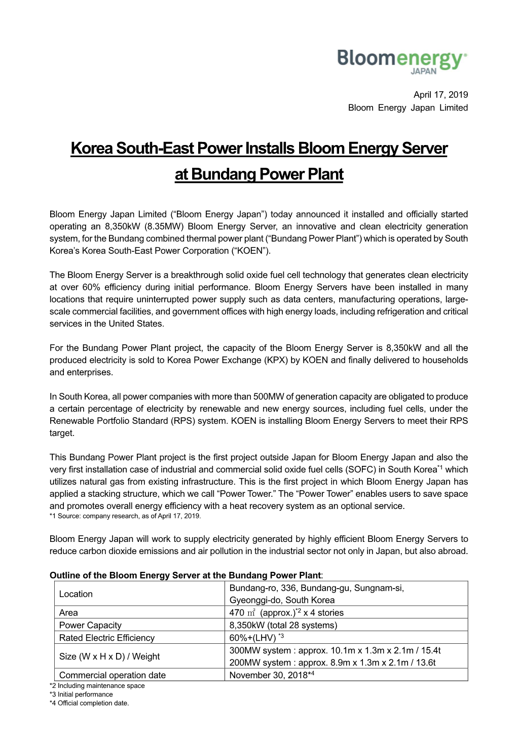 Korea South-East Power Installs Bloom Energy Server to Bundang