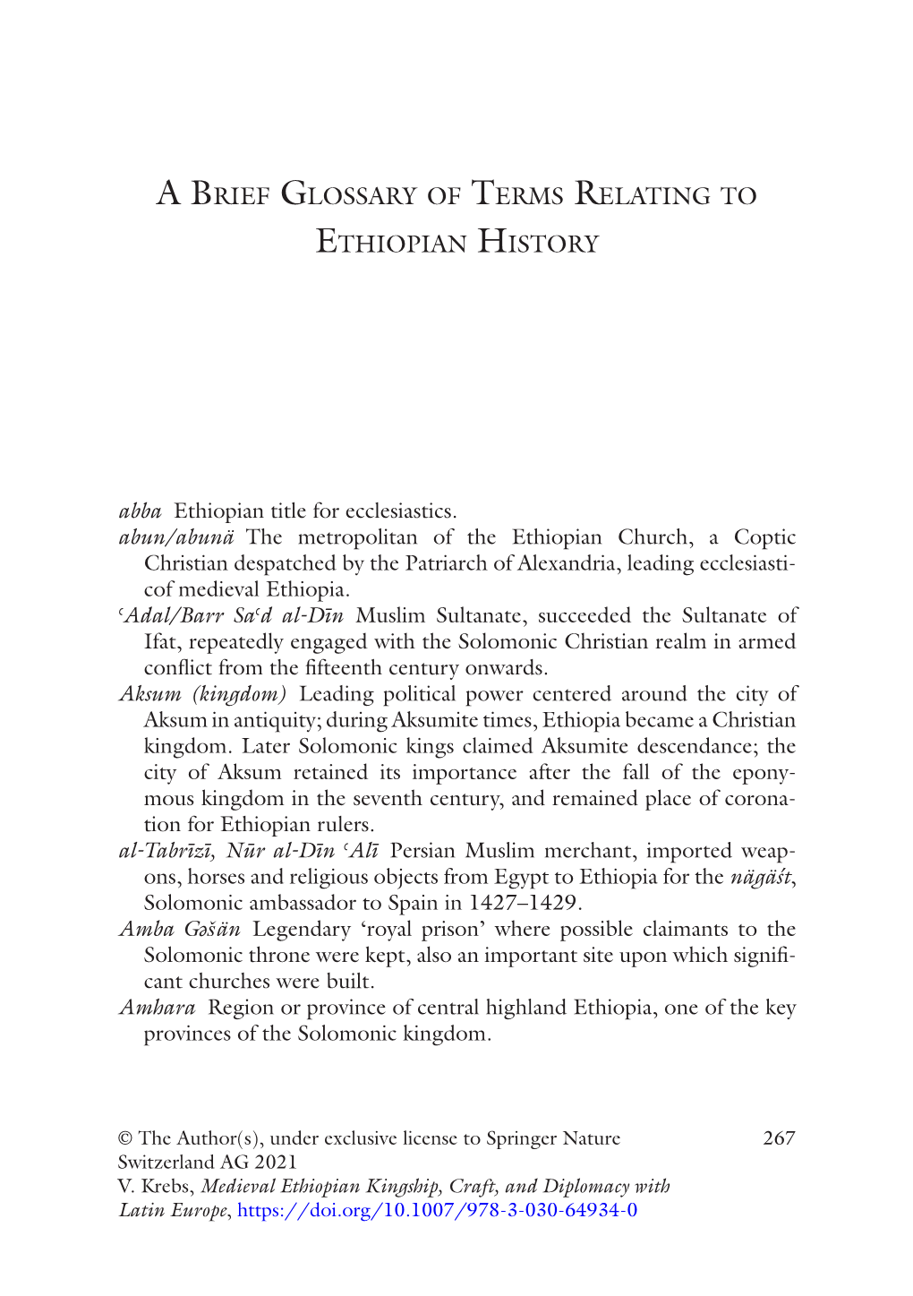 A Brief Glossary of Terms Relating to Ethiopian History