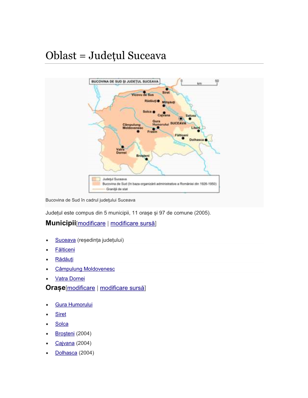 Oblast = Judeţul Suceava