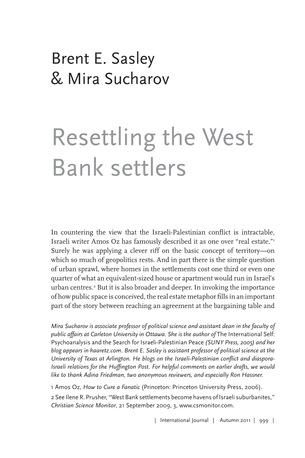 Resettling the West Bank Settlers
