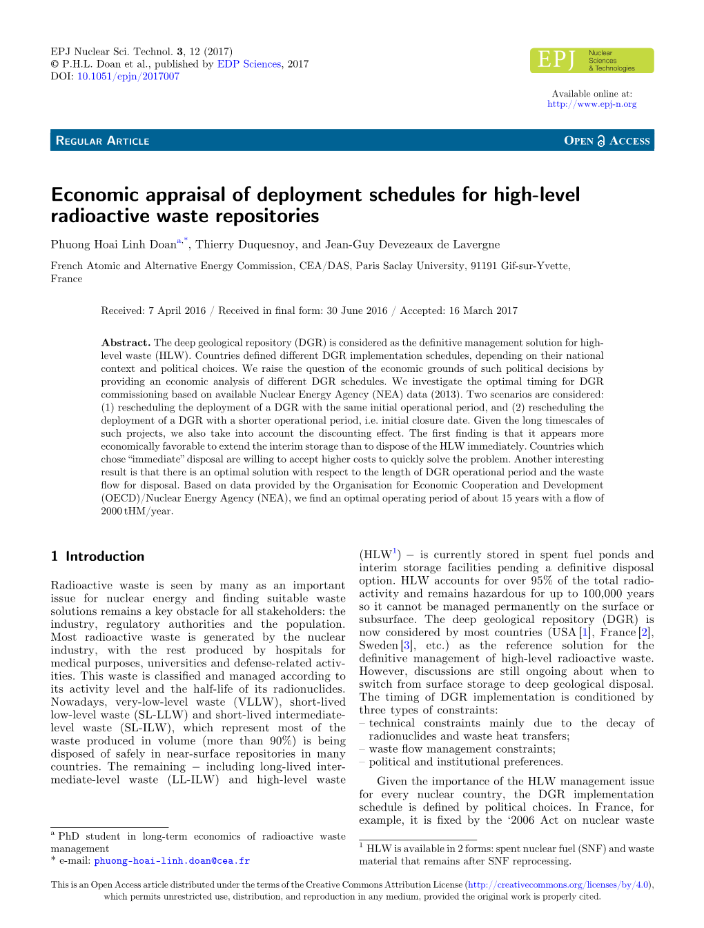 Economic Appraisal of Deployment Schedules for High-Level Radioactive Waste Repositories