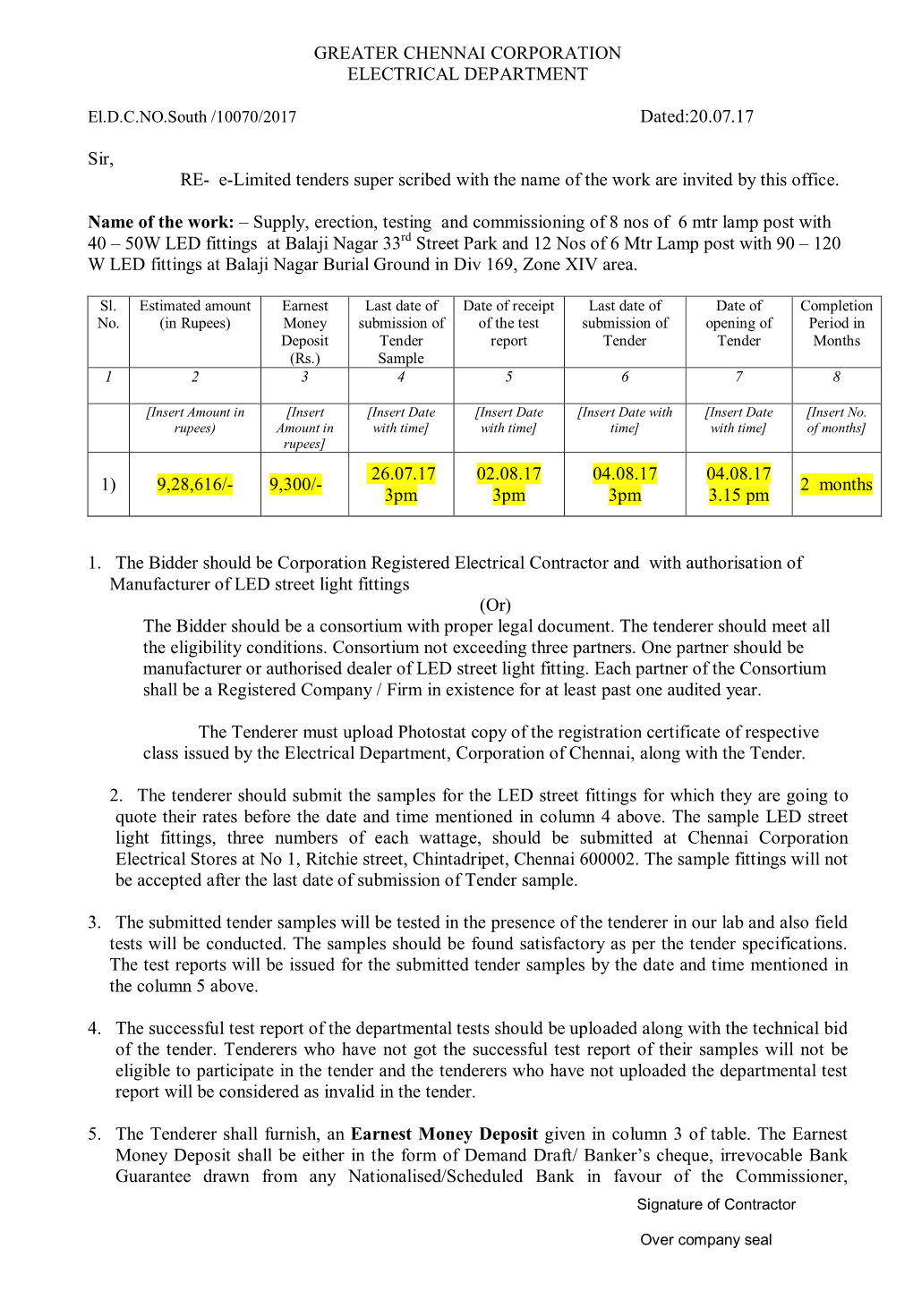 Greater Chennai Corporation Electrical Department