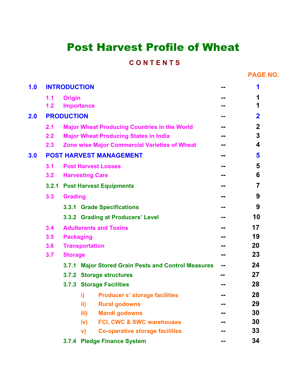 Post Harvest Profile of Wheat