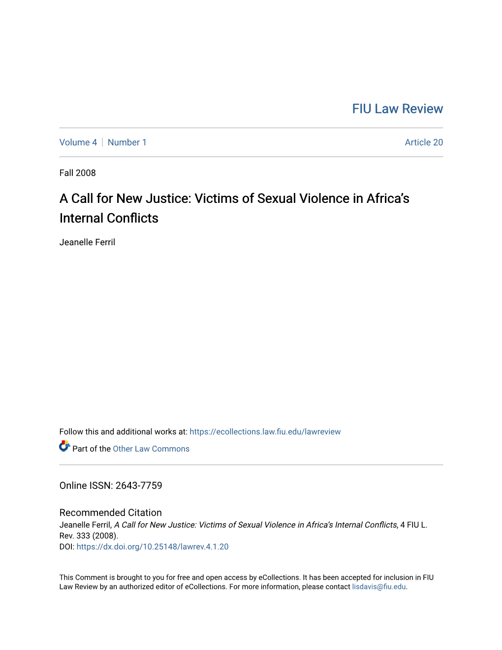 Victims of Sexual Violence in Africaâ•Žs Internal Conflicts