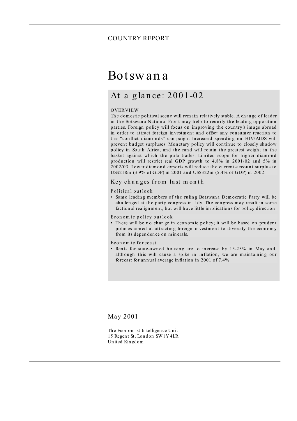 Botswana at a Glance: 2001-02