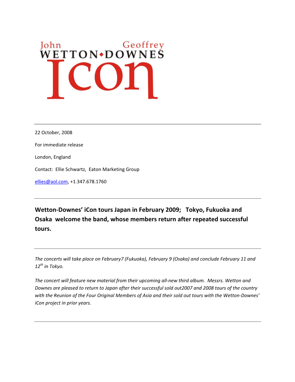 Wetton-Downes' Icon Tours Japan in February 2009