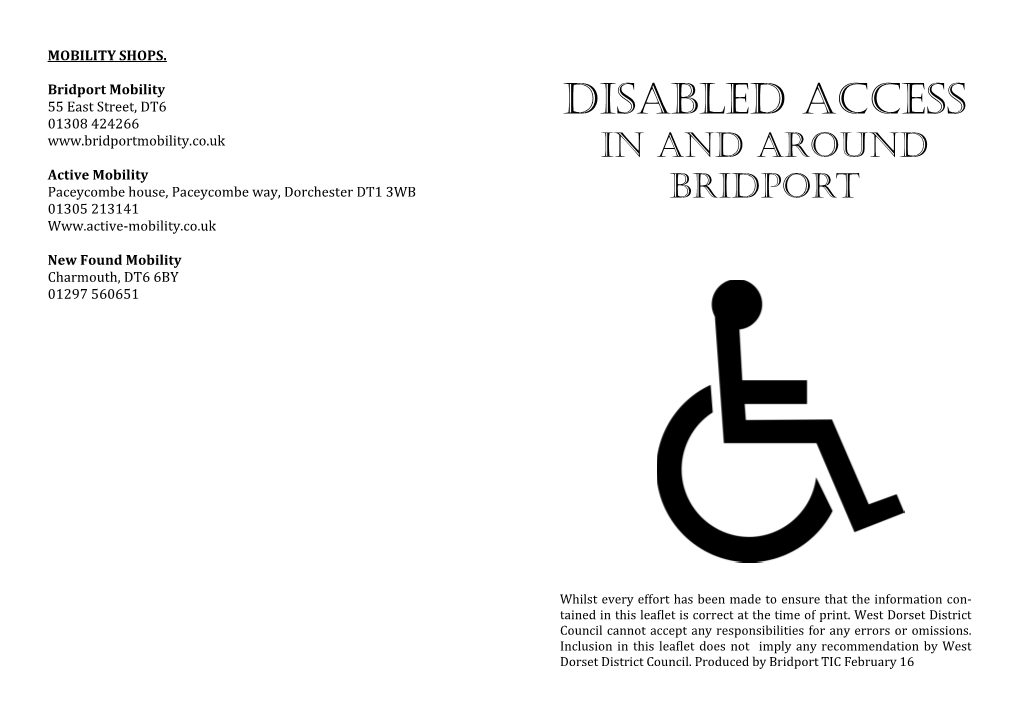 Disabled Access 01308 424266 in and Around