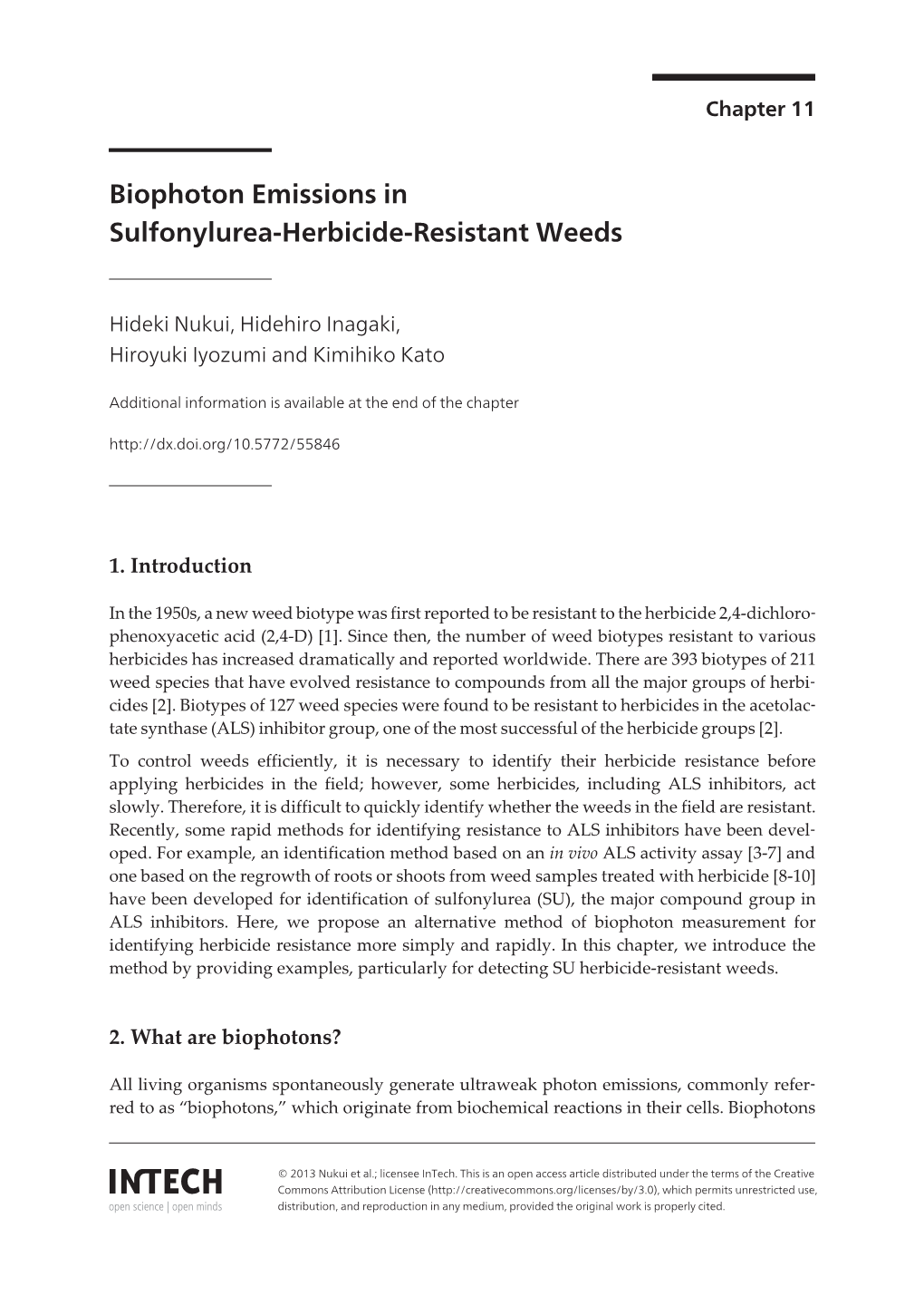 Biophoton Emissions in Sulfonylurea-Herbicide-Resistant Weeds