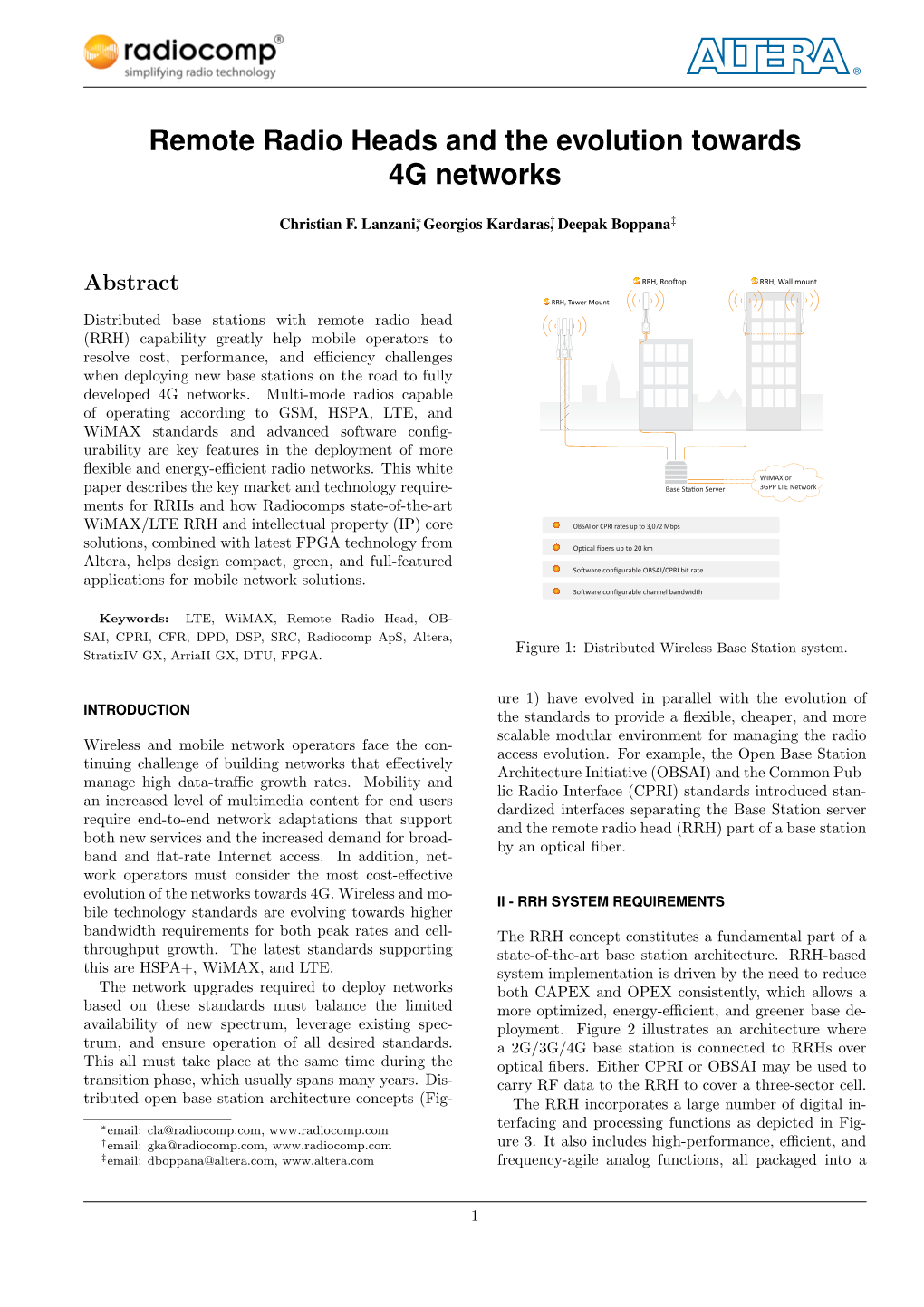 Remote Radio Heads and the Evolution Towards 4G Networks