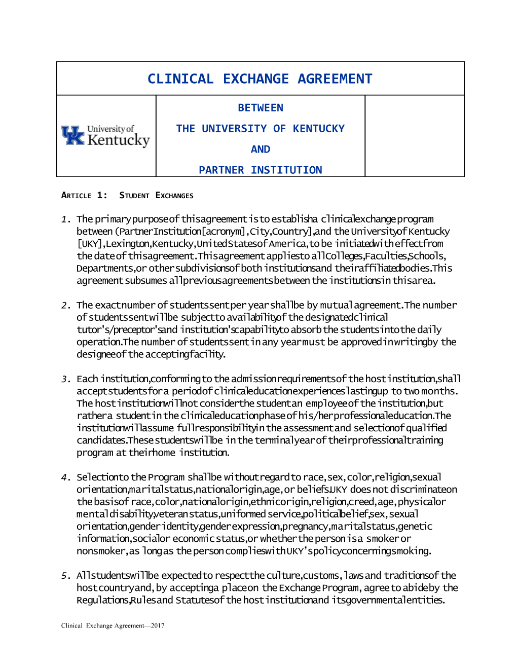 Article 1: Student Exchanges