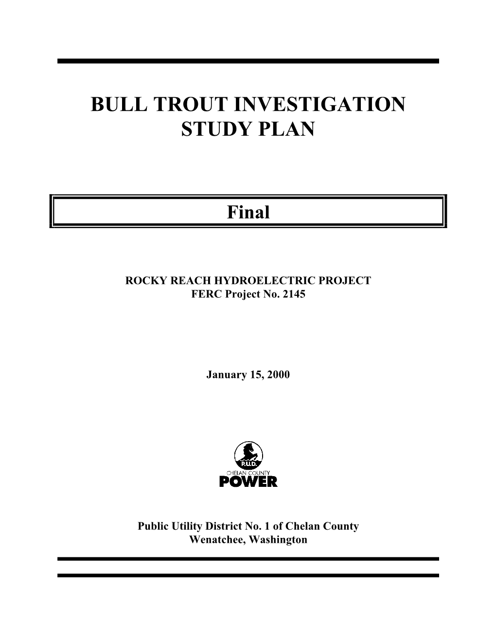 Bull Trout Investigation Study Plan