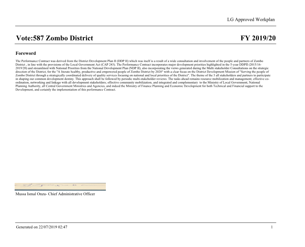 FY 2019/20 Vote:587 Zombo District