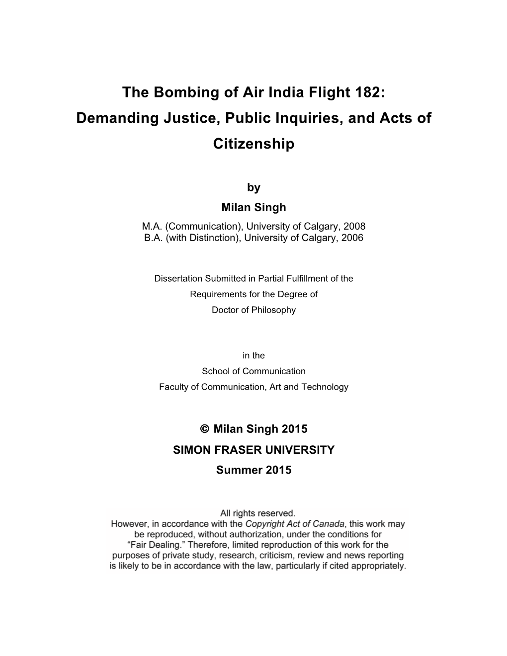 The Bombing of Air India Flight 182: Demanding Justice, Public Inquiries, and Acts of Citizenship