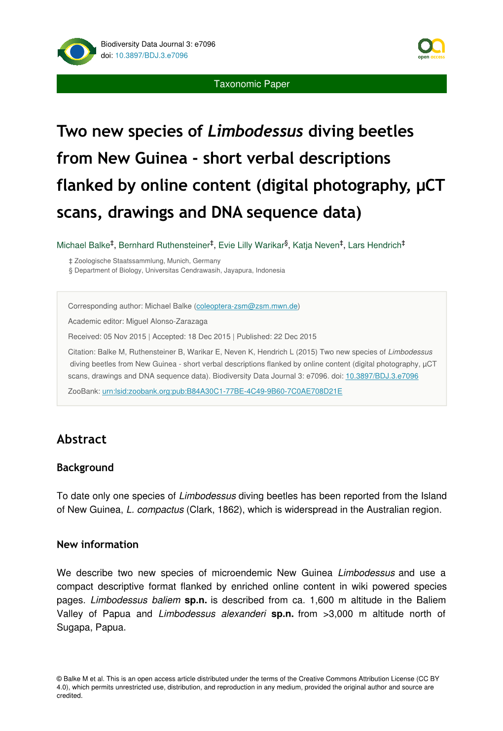 Two New Species of Limbodessus Diving Beetles