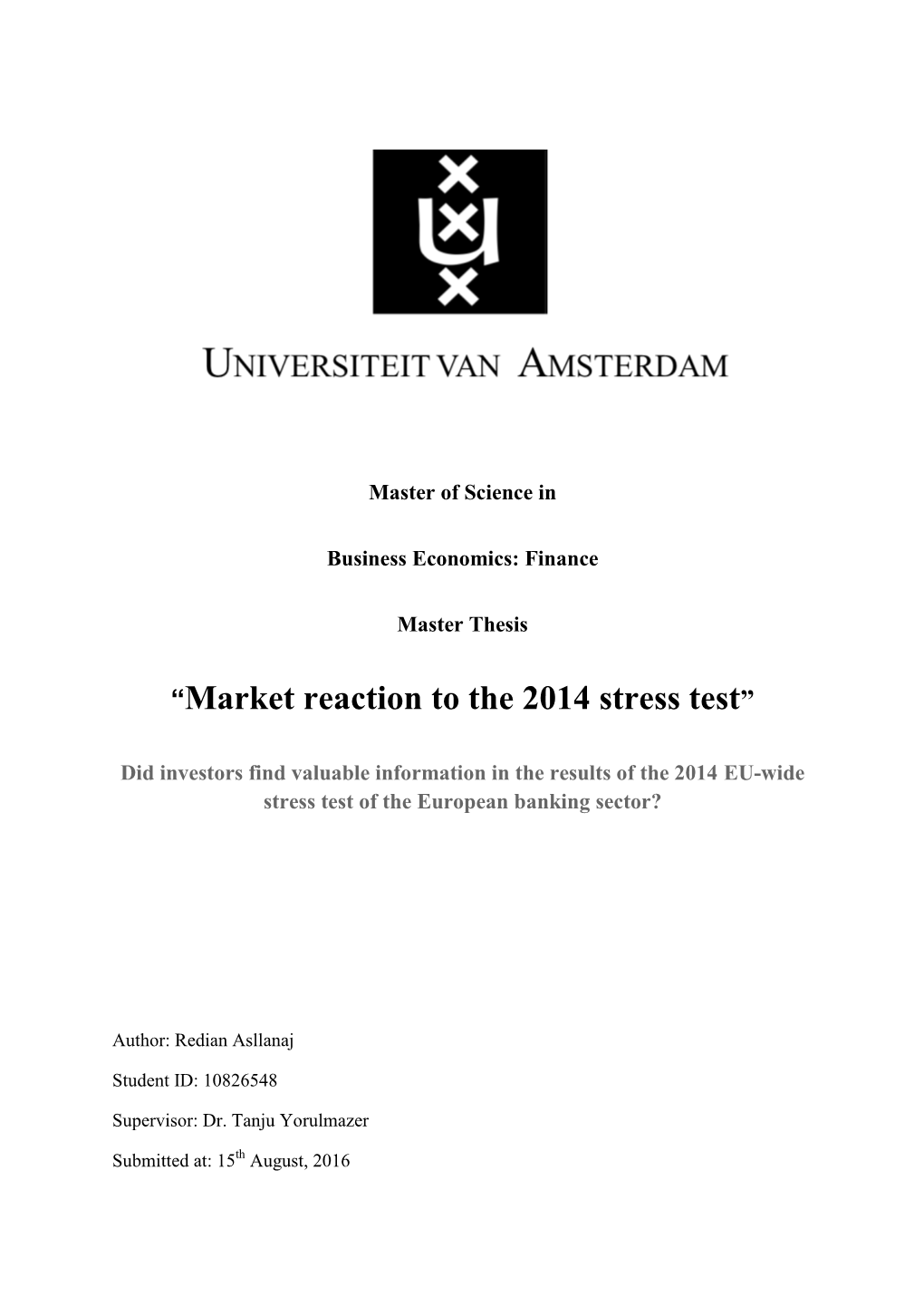 “Market Reaction to the 2014 Stress Test”