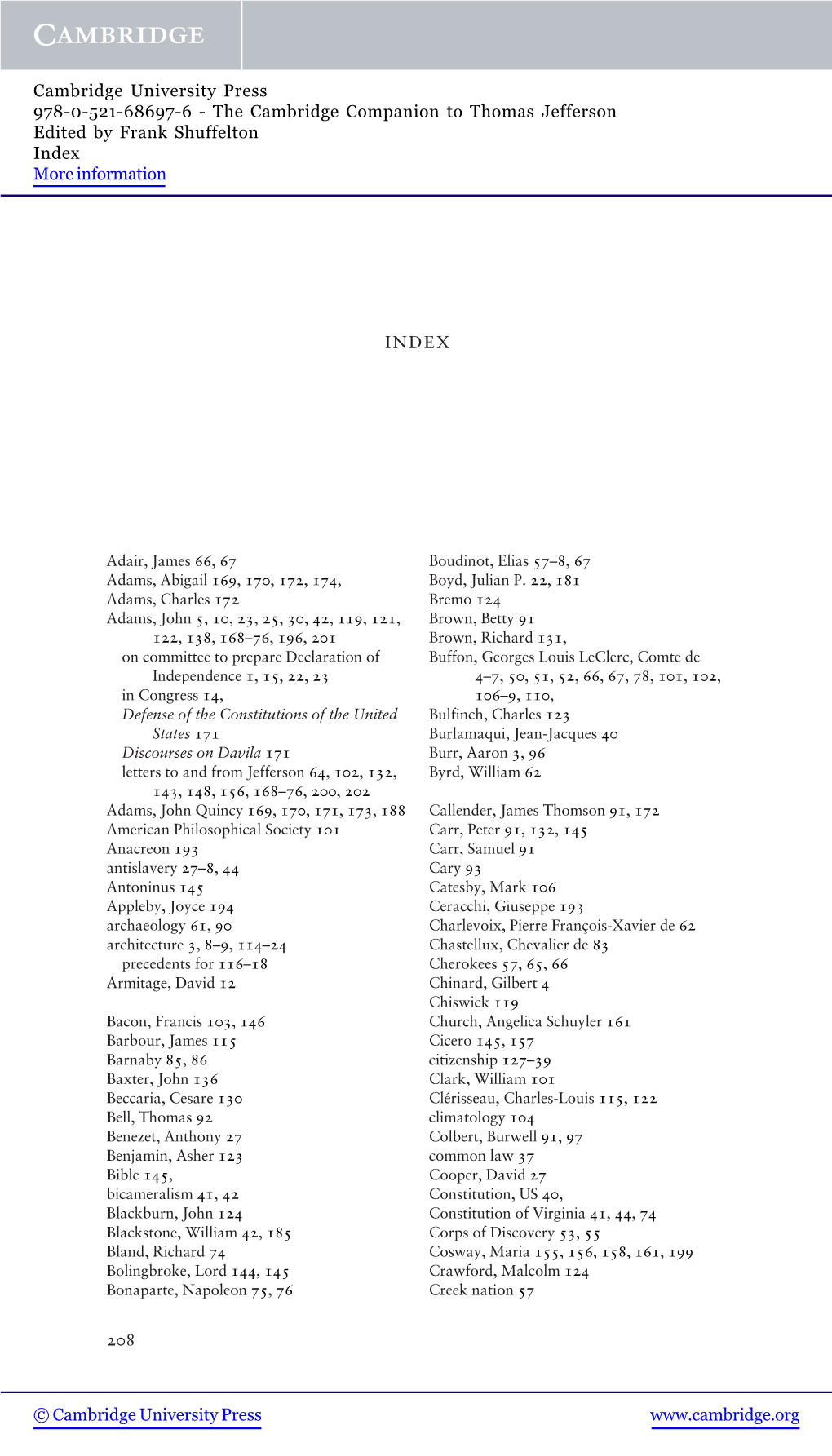 The Cambridge Companion to Thomas Jefferson Edited by Frank Shuffelton Index More Information